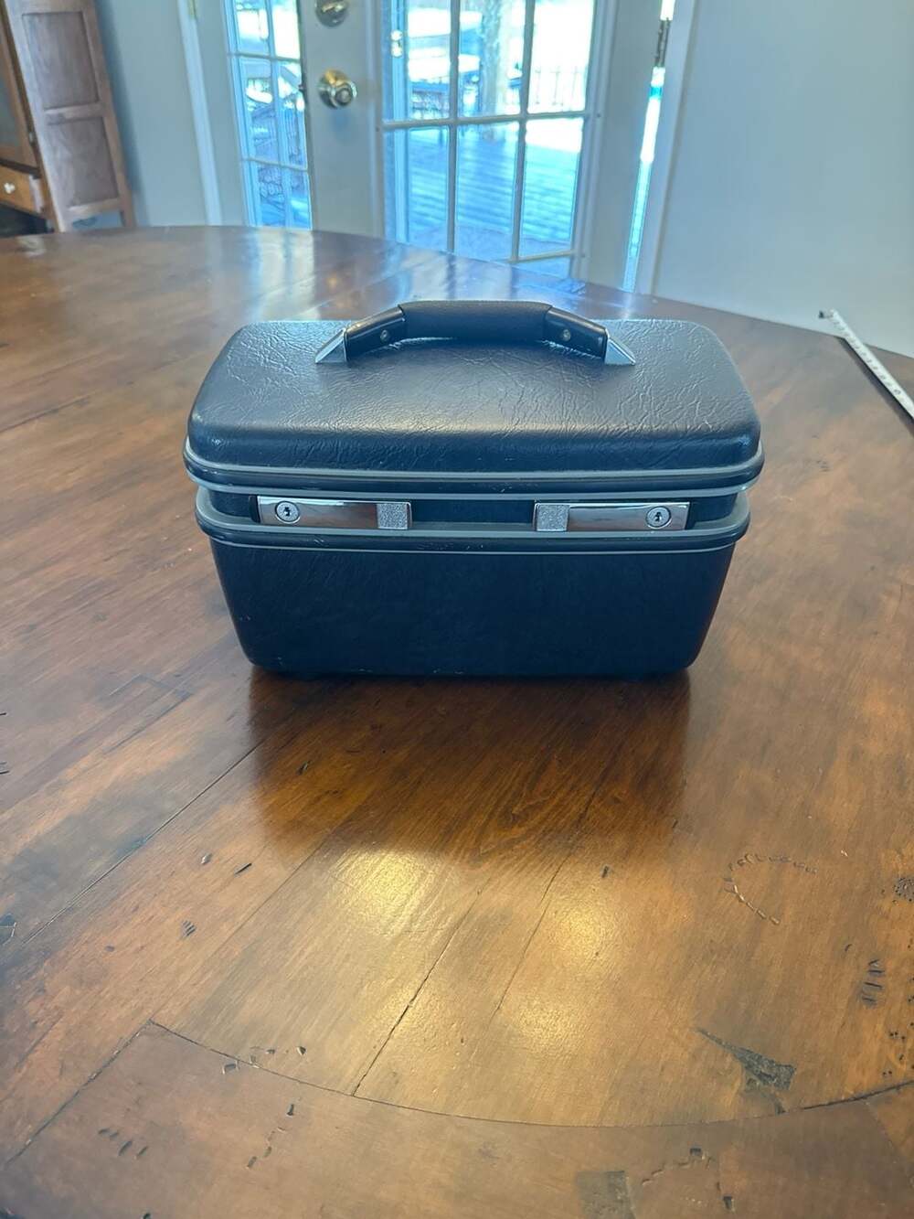 Vintage Samsonite Sentry II Navy Blue Train Case Makeup Trunk with Mirror